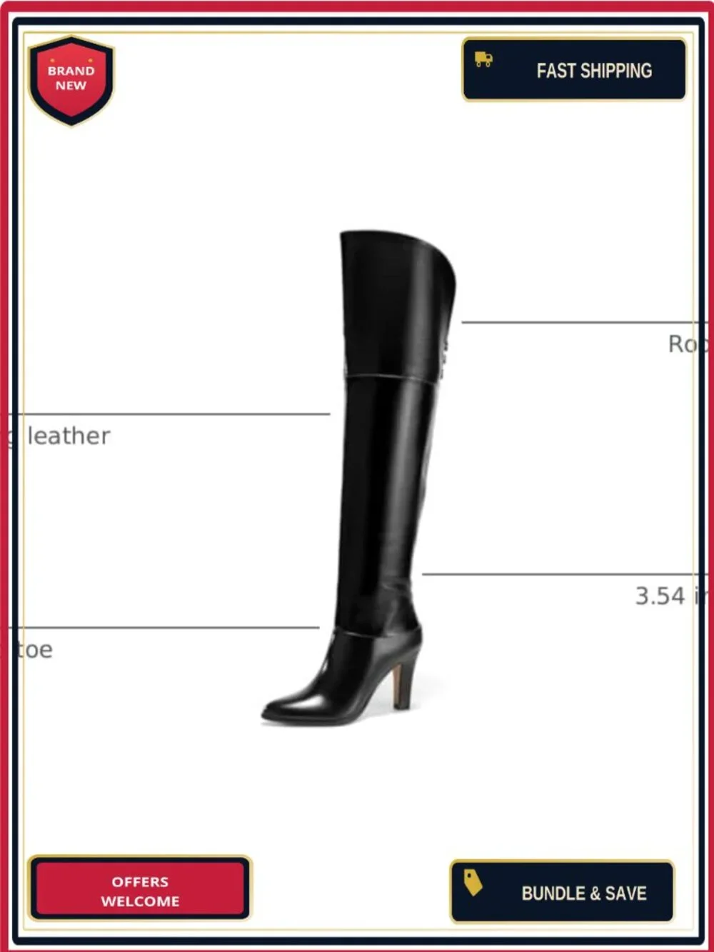 Womens Thigh High Boots Pointed Toe Chunky Heel Wide Calf Over the Knee Winter
